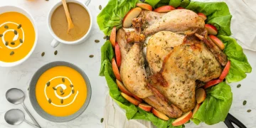 Курка, фарширована грибами та овочами